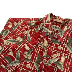 Cooke‎ Street Honolulu Mens Red Tropical Cocktail Bamboo Print Aloha Shirt Large